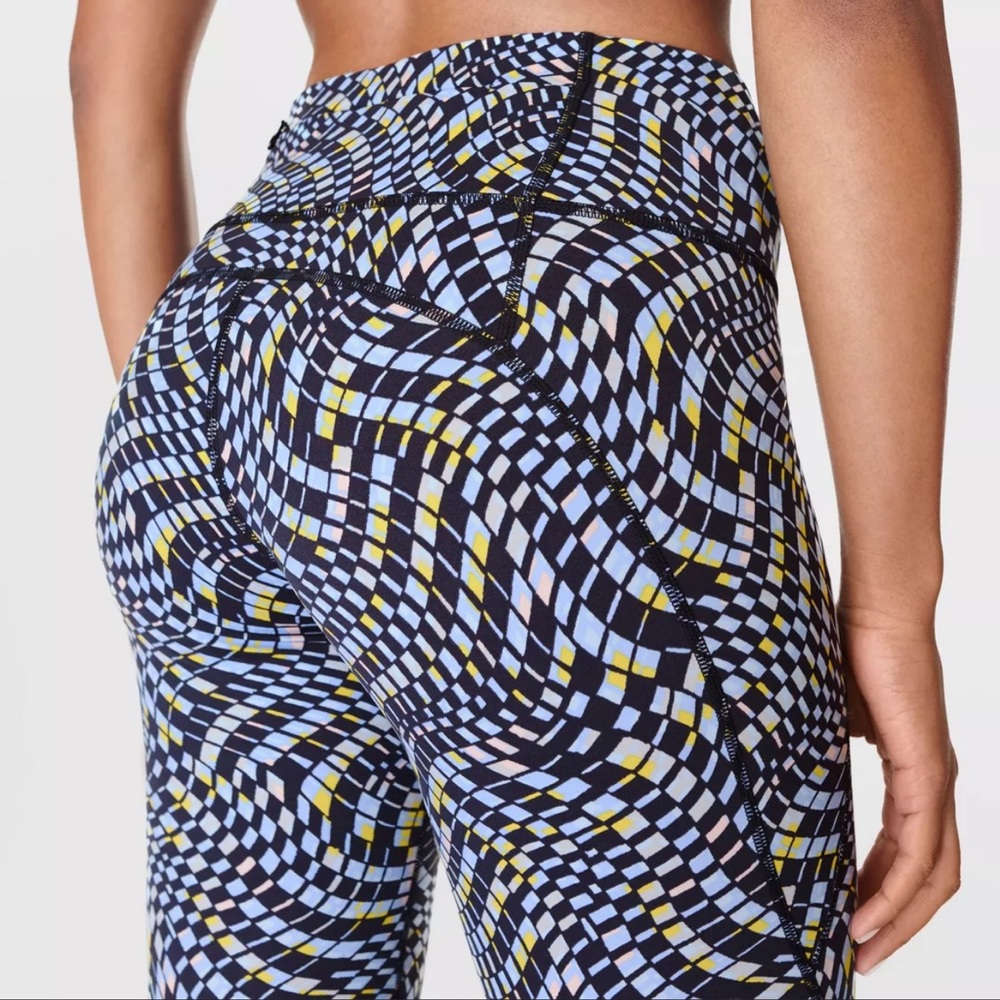 Sweaty Betty Power Soft Size S Cropped Leggings Blue Geometric Leggings